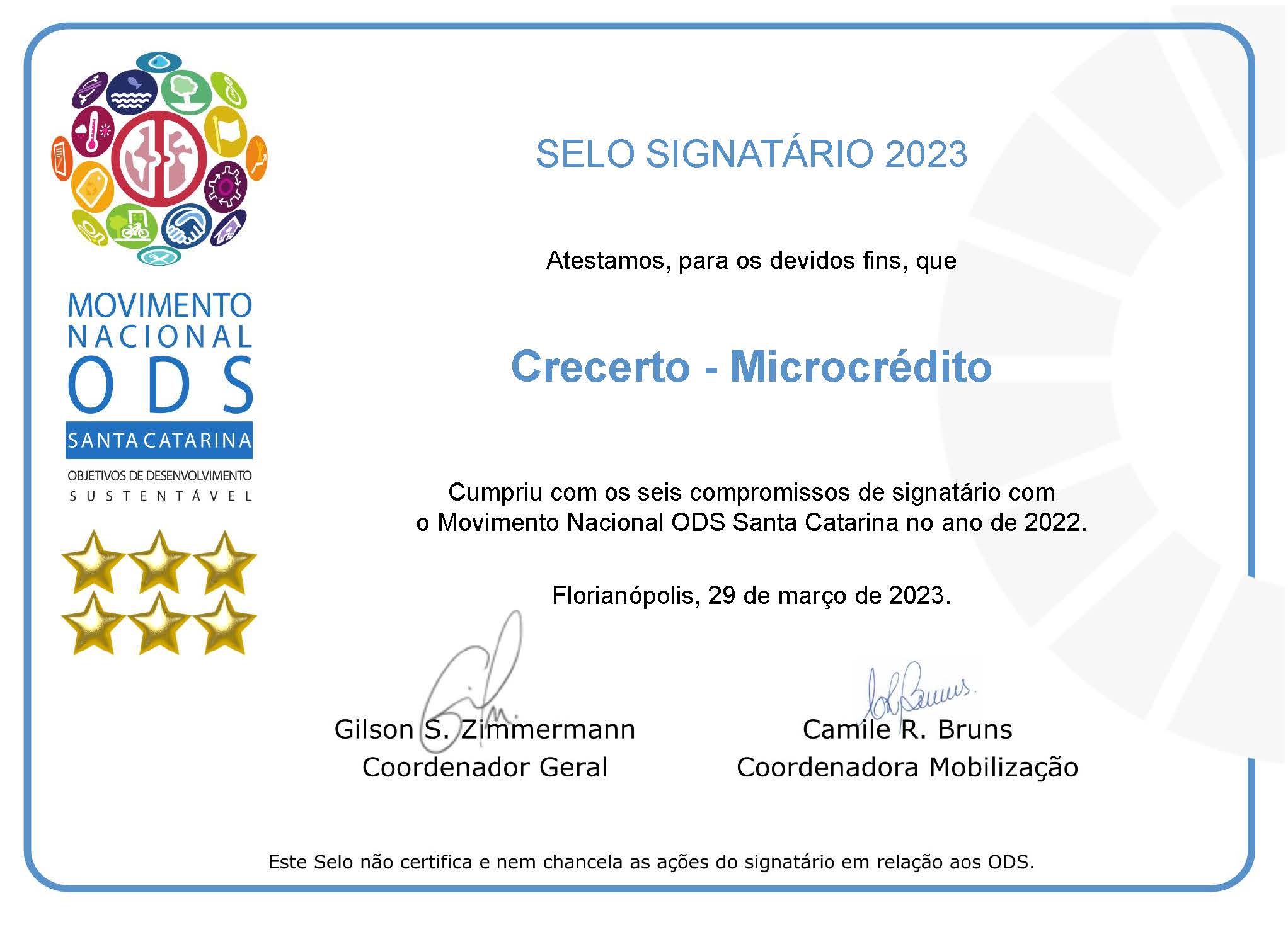 Renovação de Selo Signatário 2023 do Movimento ODS
