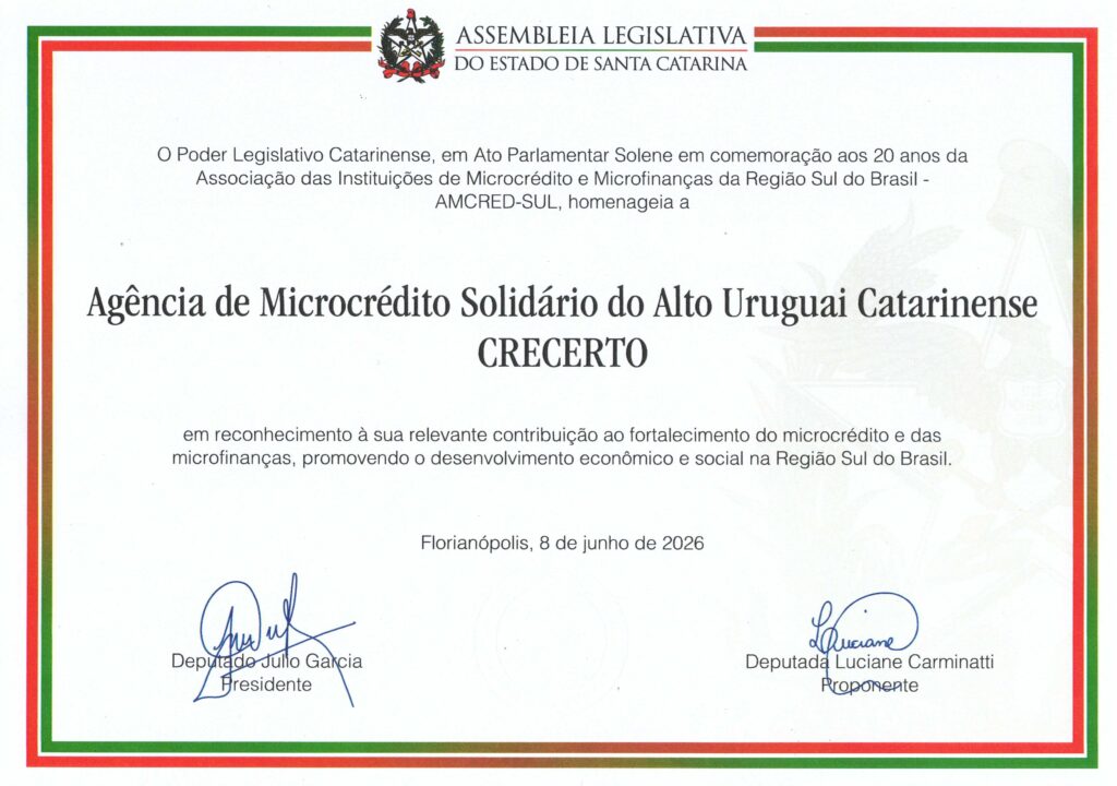 Sessão solene na Alesc homenageou os 20 anos da AMCRED-SUL
